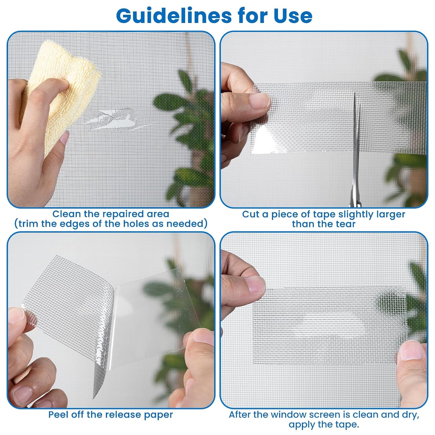 Gray Window Screen Repair Tape 2" x 40FT Fiberglass Strong Adhesive | Waterproof fiberglass mesh repair patch, fixes holes and tears, easy to cut and stick for window door screen repair
