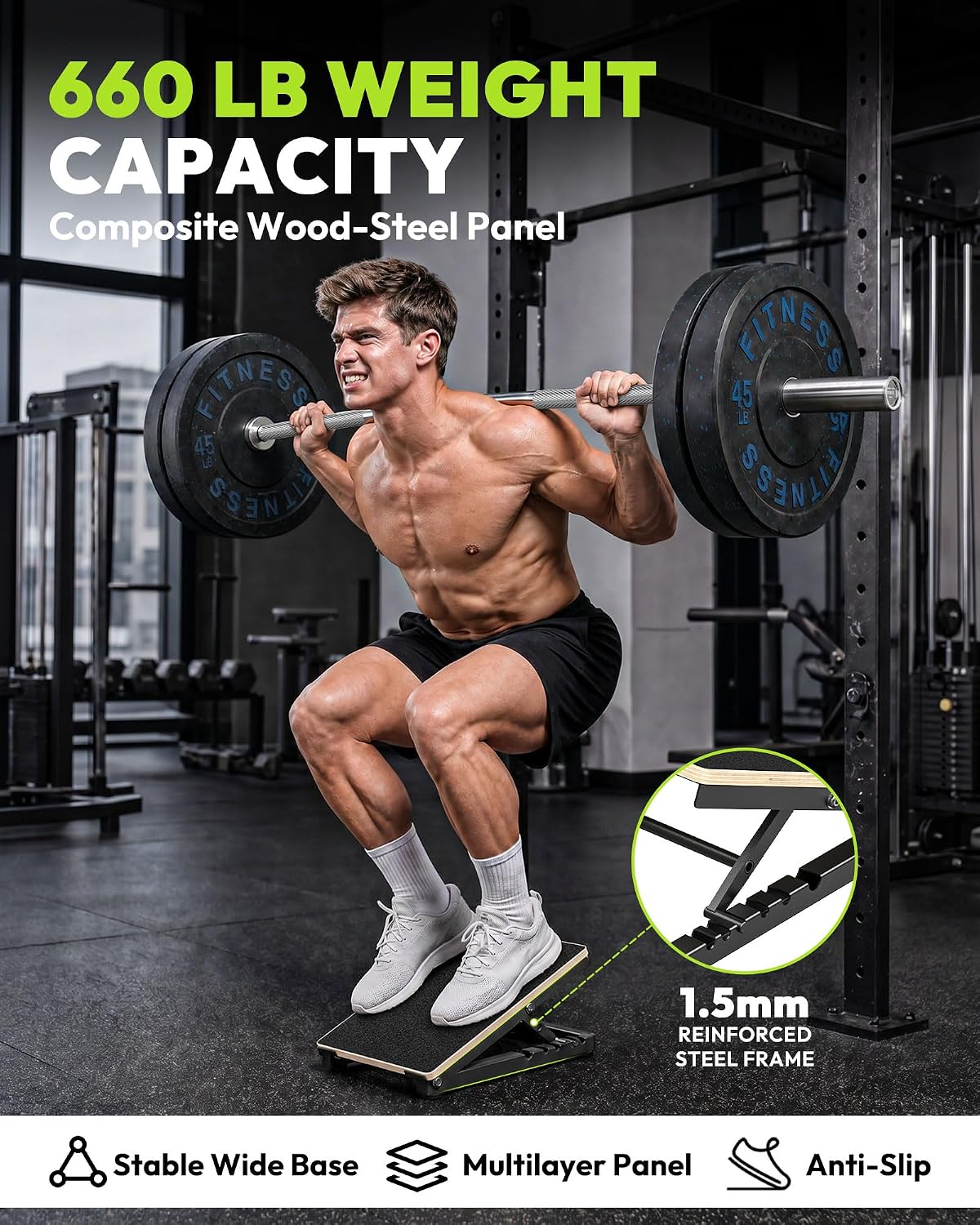 Wooden Slant Board, 660 lb Steel Frame, Five-Angle Calf Stretcher | 15 To 40 Degree Inclines, Multilayer Deck, Non-Slip Surface, Squats, Heel Raises, Ankle Mobility, Home Gym, No Assembly