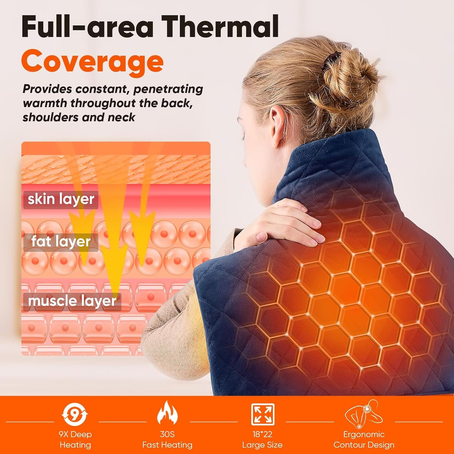 Weighted Heating Pad for Neck Shoulders and Back, Mothers Day Gifts for Mom Wife Grandma, Birthday Gifts for Women Men Dad, Instant Electric Heated Blanket with 9 Heat Options 4 Auto-Off Timer, Grey