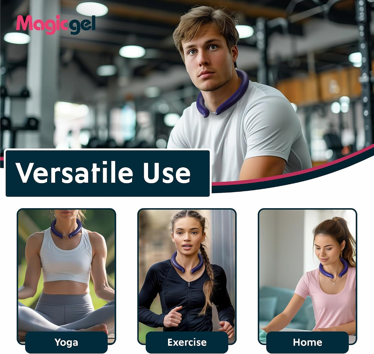 Magic Gel Neck Cooling Tube - Cooling Neck Ring - Reusable Ice Ring Wraps - Necks, Face Ice Coolers - Frozen Cool Wraps, Tubes for Summer Heat, Extremely Hot Weather - 2 Pack, B&W