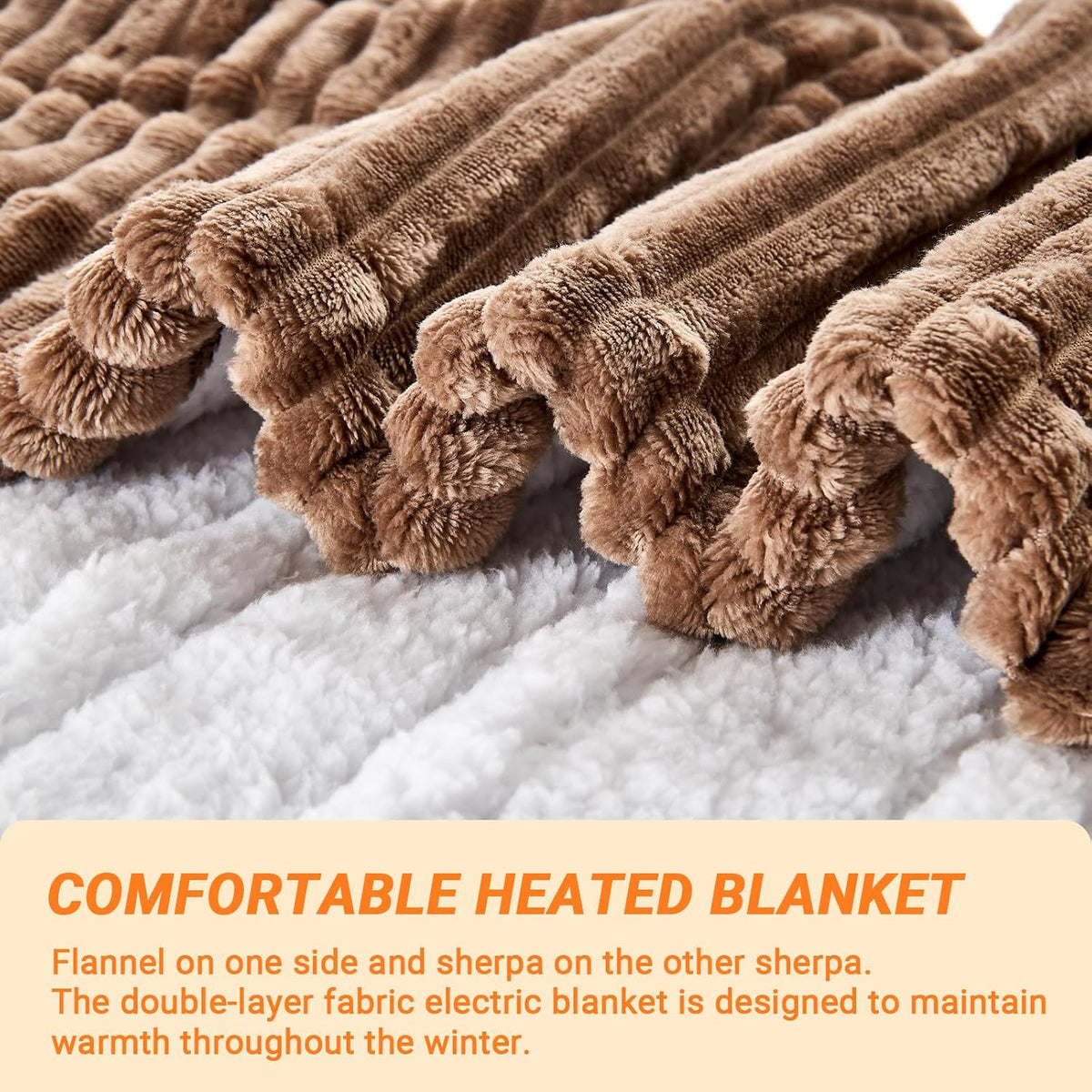 Heated Blanket Electric Throw, Soft Flannel Heating Blanket with 8 Hours Auto Off 10 Fast Heating Levels Machine Washable Sherpa Heated Blanket with Overheating Protection