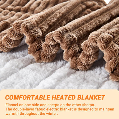 Heated Blanket Electric Throw, Soft Flannel Heating Blanket with 8 Hours Auto Off 10 Fast Heating Levels Machine Washable Sherpa Heated Blanket with Overheating Protection