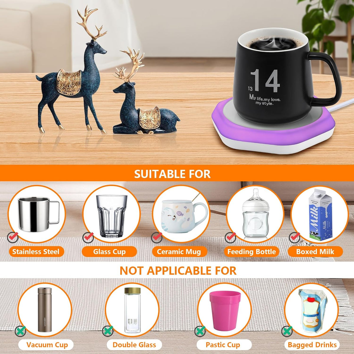 Coffee Mug Warmer: Smart Beverage Heating Plate Candle Wax Cup Warmer Electric Thermostat Coaster for Hot Coffee Milk Tea Water Cocoa Desk Home Office Use (R1 Black)