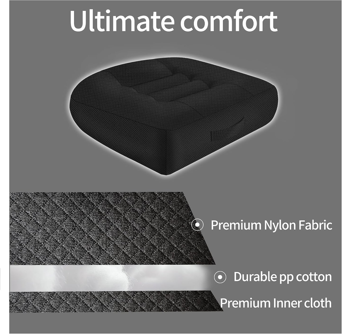 Height-Adjustable Seat Cushion-15.7x15.7x4.7inches Improved Model with Adjustable Height Breathable Nylon mesh Fabric Ergonomic Design Suitable for use in Cars, Offices, and Outdoors