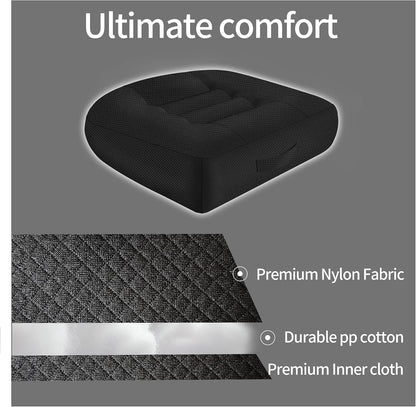 Height-Adjustable Seat Cushion-15.7x15.7x4.7inches Improved Model with Adjustable Height Breathable Nylon mesh Fabric Ergonomic Design Suitable for use in Cars, Offices, and Outdoors