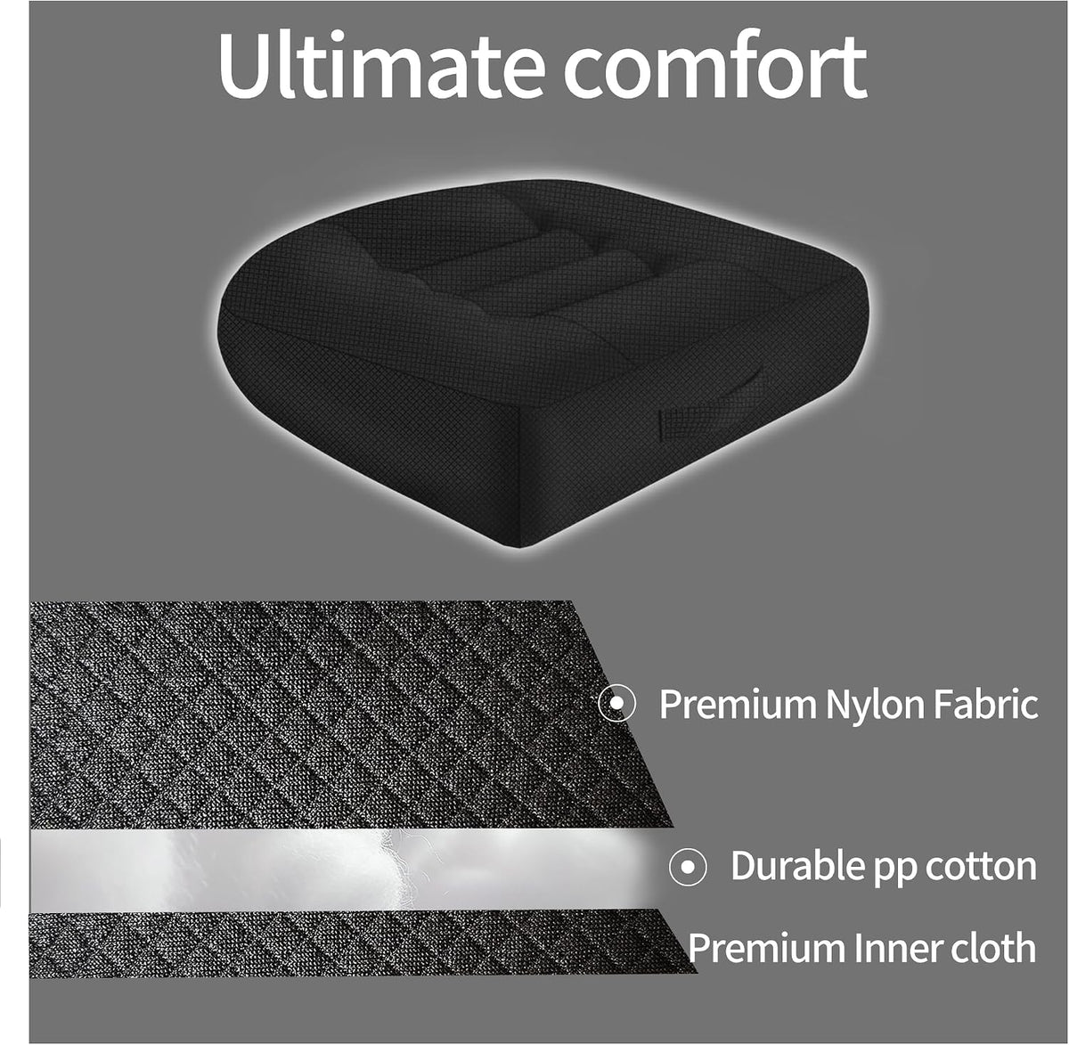 Height-Adjustable Seat Cushion-15.7x15.7x4.7inches Improved Model with Adjustable Height Breathable Nylon mesh Fabric Ergonomic Design Suitable for use in Cars, Offices, and Outdoors