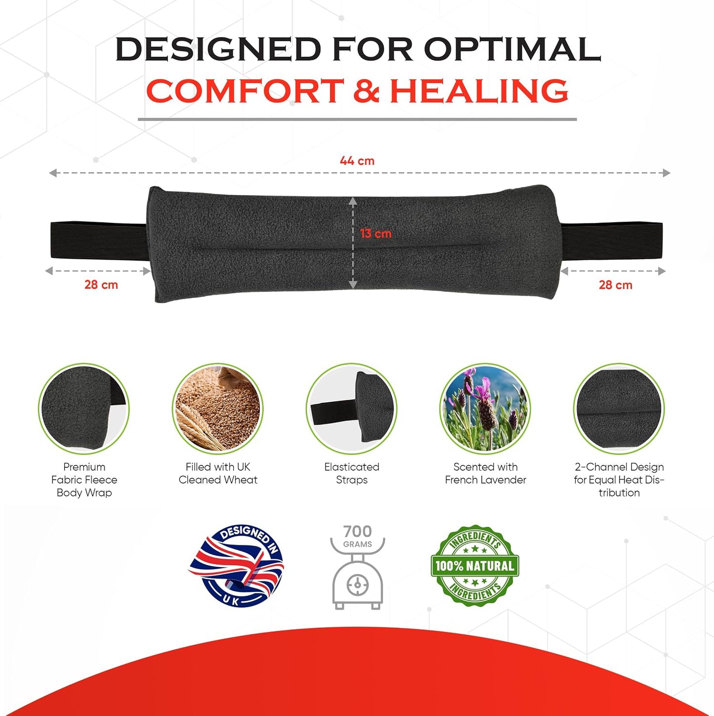 Microwavable Heating Pad for Neck, Back, & Shoulders - Heating Bean Bag Microwavable Pillow w/Elasticated Strap - Wheat & Unscented Heating Pad Wrap - ThermoDR, Red