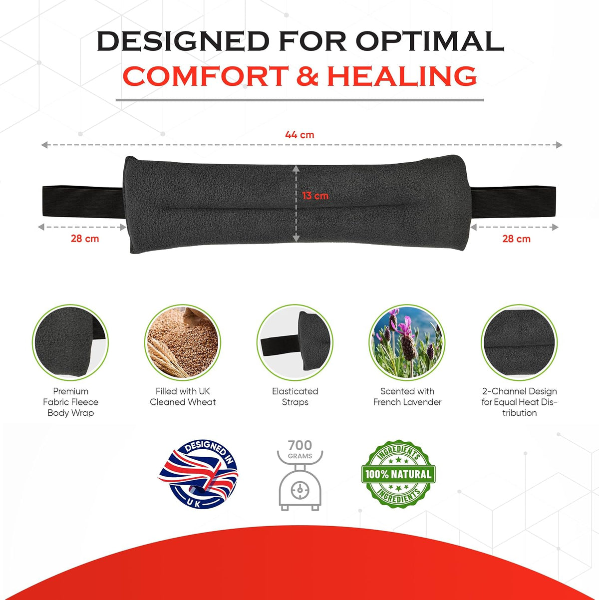 Microwavable Heating Pad for Neck, Back, & Shoulders - Heating Bean Bag Microwavable Pillow w/Elasticated Strap - Wheat & Unscented Heating Pad Wrap - ThermoDR, Red