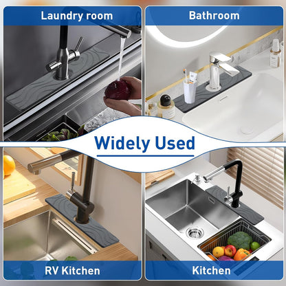 2 Pcs Faucet Mat for Kitchen Sink 15.74”×3.94” Diatomite Quick Dry Sink Splash Guard Absorbent Kitchen Stone Sink Tray Faucet Splash Guard for Bathroom Counter