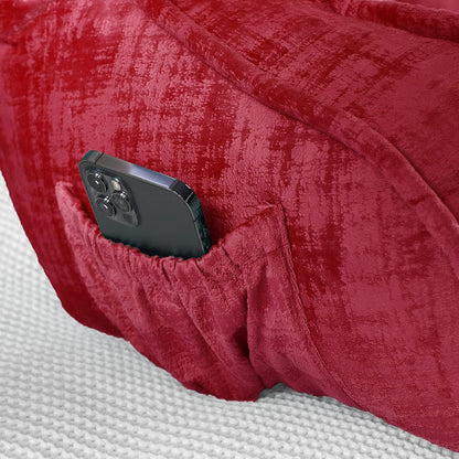 DIY Assembly Art Velvet Backrest Reading Bed Rest Pillow with Arms & Pockets, 18" H for Sitting in Bed Couch Sofa, Back Support Cushion with Removable Cover, 20"x18"x17", Aqua