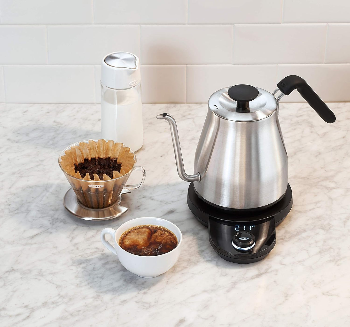 OXO Brew Pour Over Gooseneck Electric Kettle - Stainless Steel | Adjustable Temperature Control, Built-In Timer, Cord Free, Precise Pour, Automatic Shut-Off, Coffee And Tea