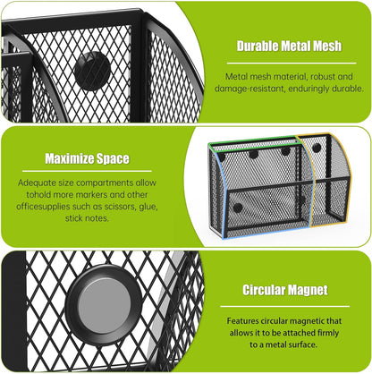 YINGHUA 3 Compartment Magnetic Metal Mesh Pen Holder, Black Desk Caddy | Perfect magnetic organizer for locker, whiteboard, refrigerator, or office. Easily holds pens and accessories