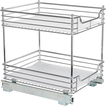 Household Essentials Glidez Multipurpose Chrome-Plated Steel Pull-Out/Slide-Out Storage Organizer for Cookware and Bakeware - 2-Tier Design - Fits Standard Size Cabinet or Shelf, Chrome
