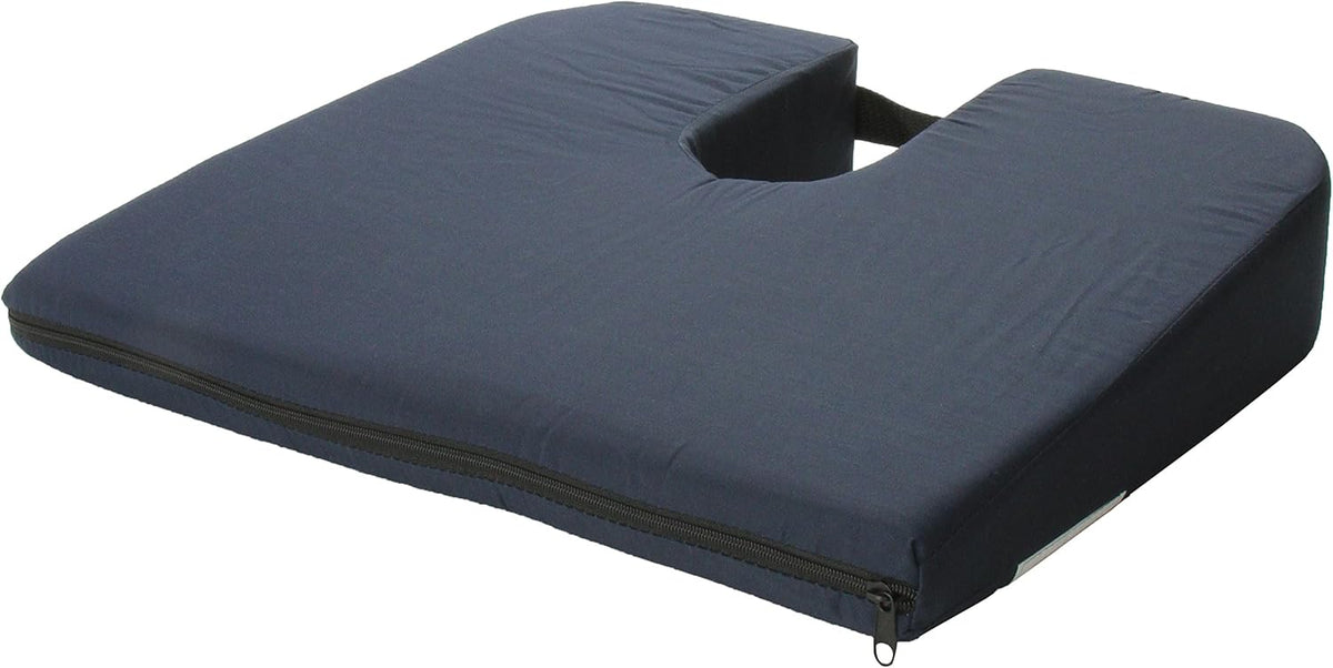 DMI Gradual Slope Seat Cushion for Coccyx, Sciatica and Tailbone Pain Used With Dining Room Chairs, Desk Chairs, Thin Car or Wheelchair Cushions, Machine Washable-Cover, 15 Inch, Navy