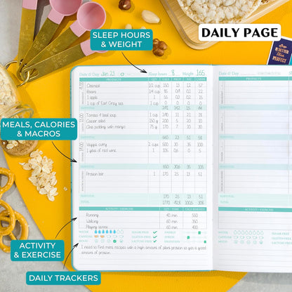 Legend Food Journal, Weight Loss & Meal Tracking Diary 5.8x8.3 Hot Pink