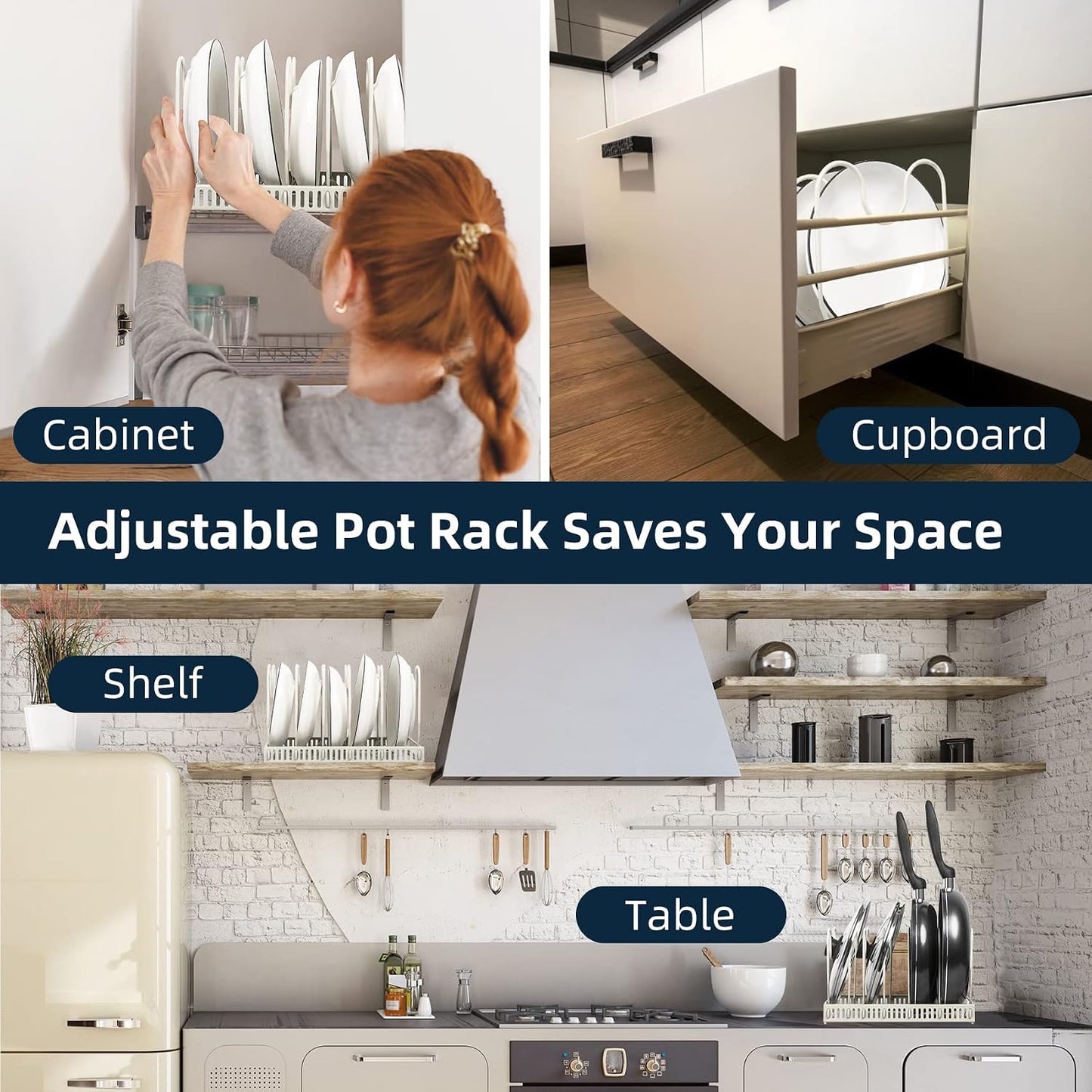 ROOHUA Pot and Pan Lid Organizer Rack for Under Cabinet, 12"-23" Expandable | 10 Adjustable Dividers, Holds Pan Lids, Cookware & Bakeware, Creates Tidy Cabinet Storage, Durable Metal, Bronze