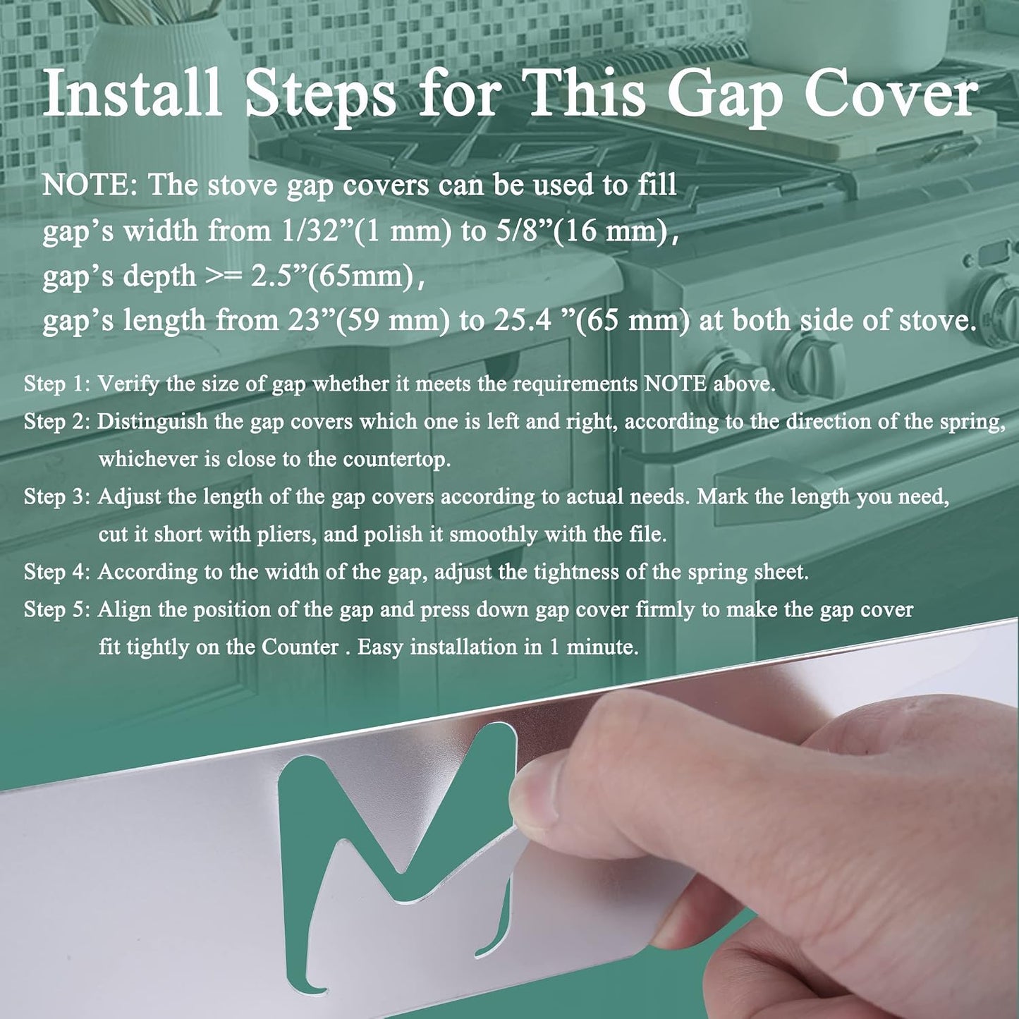 Black Stove Gap Cover Range Gap Filler, Counter Trim Kit Between Stove and Counter, Aluminum Don't Melt Like Silicone, For 1/32” to 5/8” Gap, Adjustable Length 23” to 25.4”, Left and Right 2 PCS
