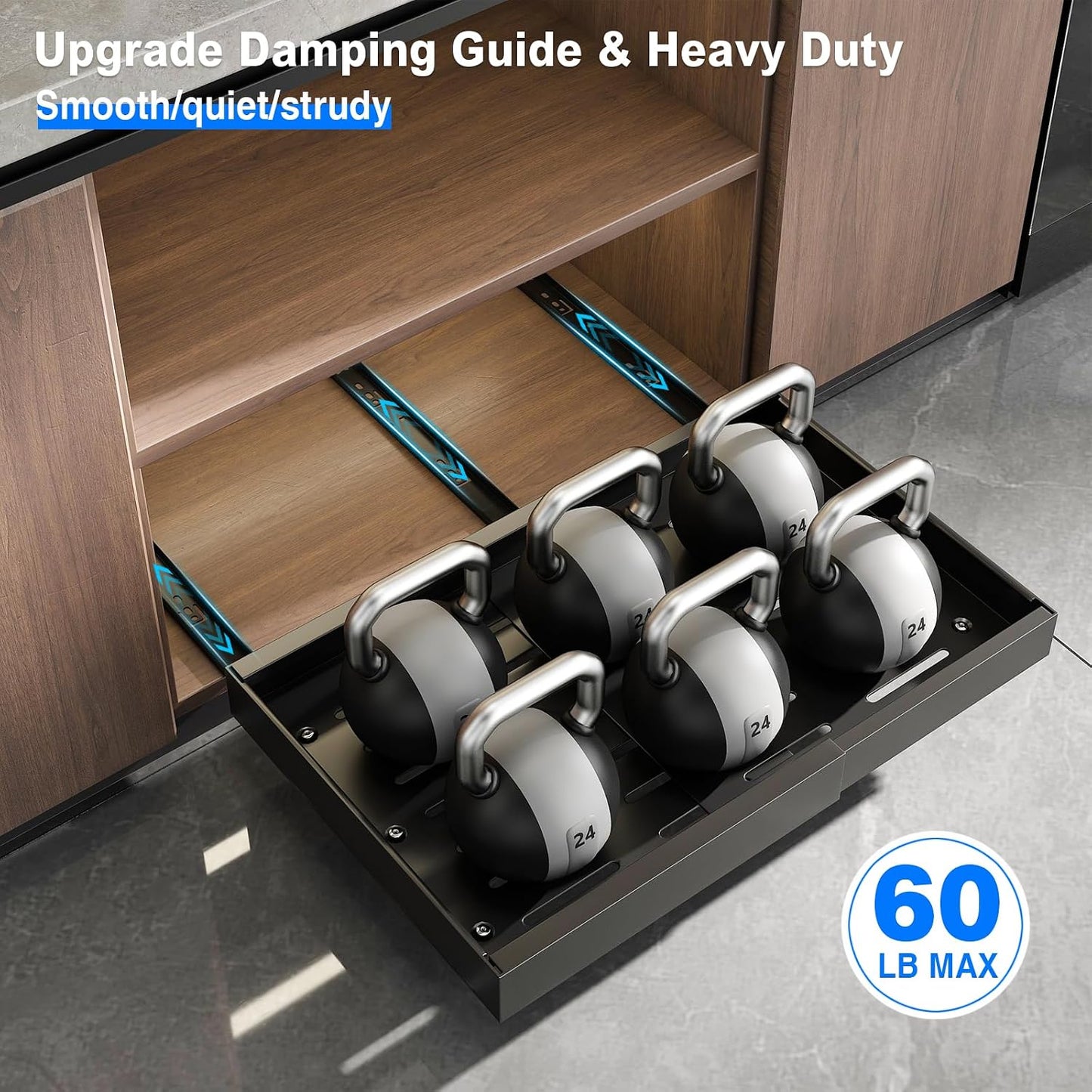 Mustorn 2 Pack Pull Out Cabinet Organizer, Slide Out Drawers for Cabinets, Peel and Stick, Heavy Duty Shelves for Kitchen, Cupboard, Pantry, Bathroom (16.5"D*11.8"W*3.94"H-Black)