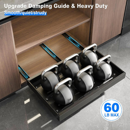 Mustorn 2 Pack Pull Out Cabinet Organizer, Slide Out Drawers for Cabinets, Peel and Stick, Heavy Duty Shelves for Kitchen, Cupboard, Pantry, Bathroom (16.5"D*11.8"W*3.94"H-Black)