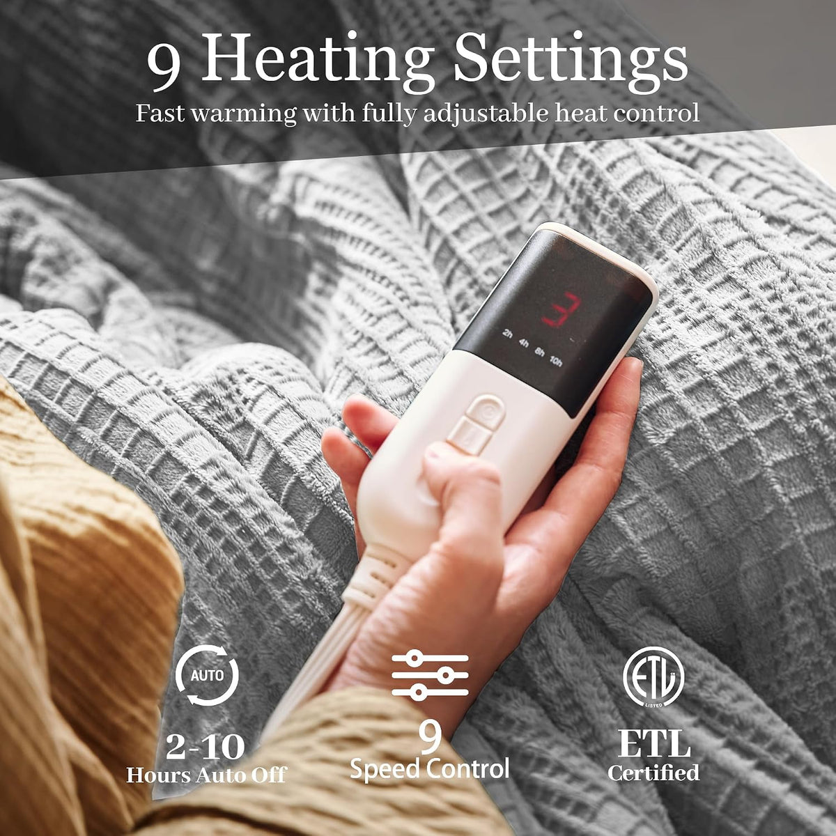 Texciting Heated Blanket 50"X60",Soft Electric Blanket,ETL Certified,Grey