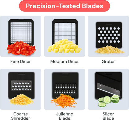 Fullstar Pro Core Vegetable Chopper & Mandoline Slicer, Meal Prep Essential | 6 in 1 Veggie Slicer, Onion & Fruit Slicer with Julienne, Grater & Dicer Stainless Steel Blades + Container (White)