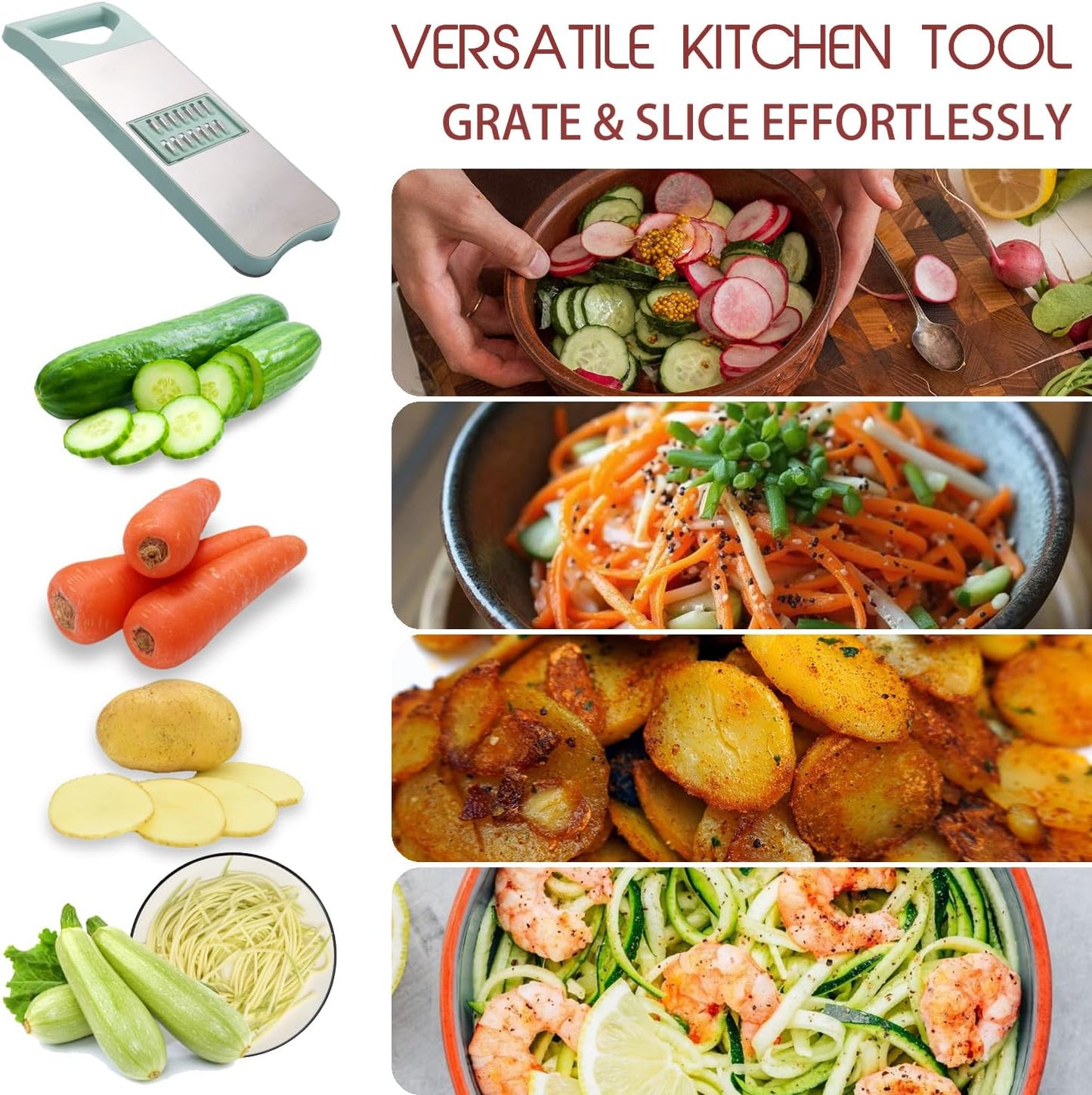 NACOLUS 6-Blade Mandoline Slicer for Kitchen,Handheld Vegetable Slicer | stainless steel surface,straight slicer 1/3mm,shredder 2/3mm,waffle fry cutter,grater,finger-safe hand guard,garlic slicer