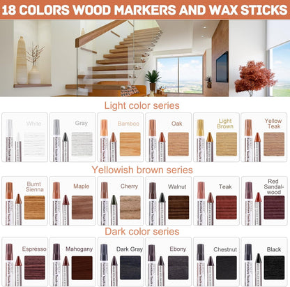 DEWEL Wood Furniture Repair Kit, New Upgrade Wood Fillers, Furniture Touch Up Markers, Wax Sticks, Wood Putty with Beeswax for Cracks, Wood Hole, Scratches, Floor, Table, Door