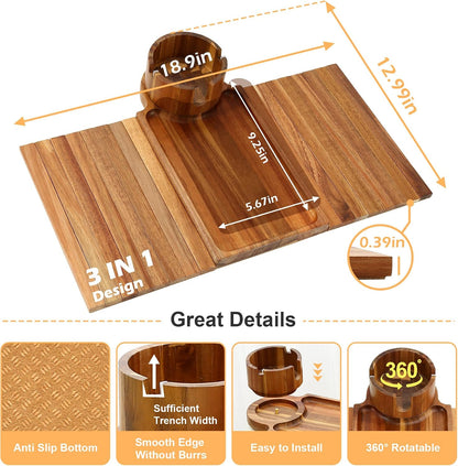 Couch Cup Holder - 3 in 1 Sofa Arm Tray with 360° Rotating Cup Holder & Phone Stand,Arm Chair Rest Table Fits Various of Large Width Couches Armrest,Anti-Slip Foldable Couch Tray for Drinks