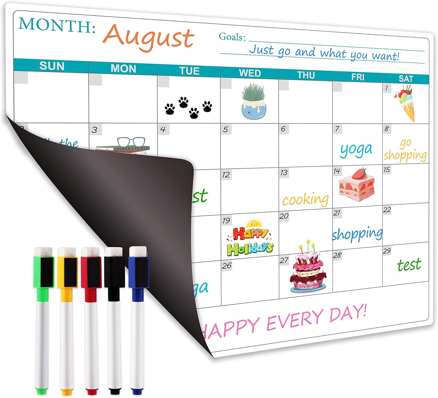 Magnetic Dry Erase Fridge Calendar for Refrigerator Planner, 11.4" x 14.76" | Kitchen Fridge Calendars in Monthly & Weekly Set, Magnetic Calendar