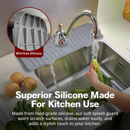 ODRAGO Silicone Kitchen Sink Splash Guard - 24.01 Inch Faucet Mat for Kitchen Sink Water - Longer Faucet Handle Drip Catcher Tray-Sink Guard for Kitchen Sink (Grey)
