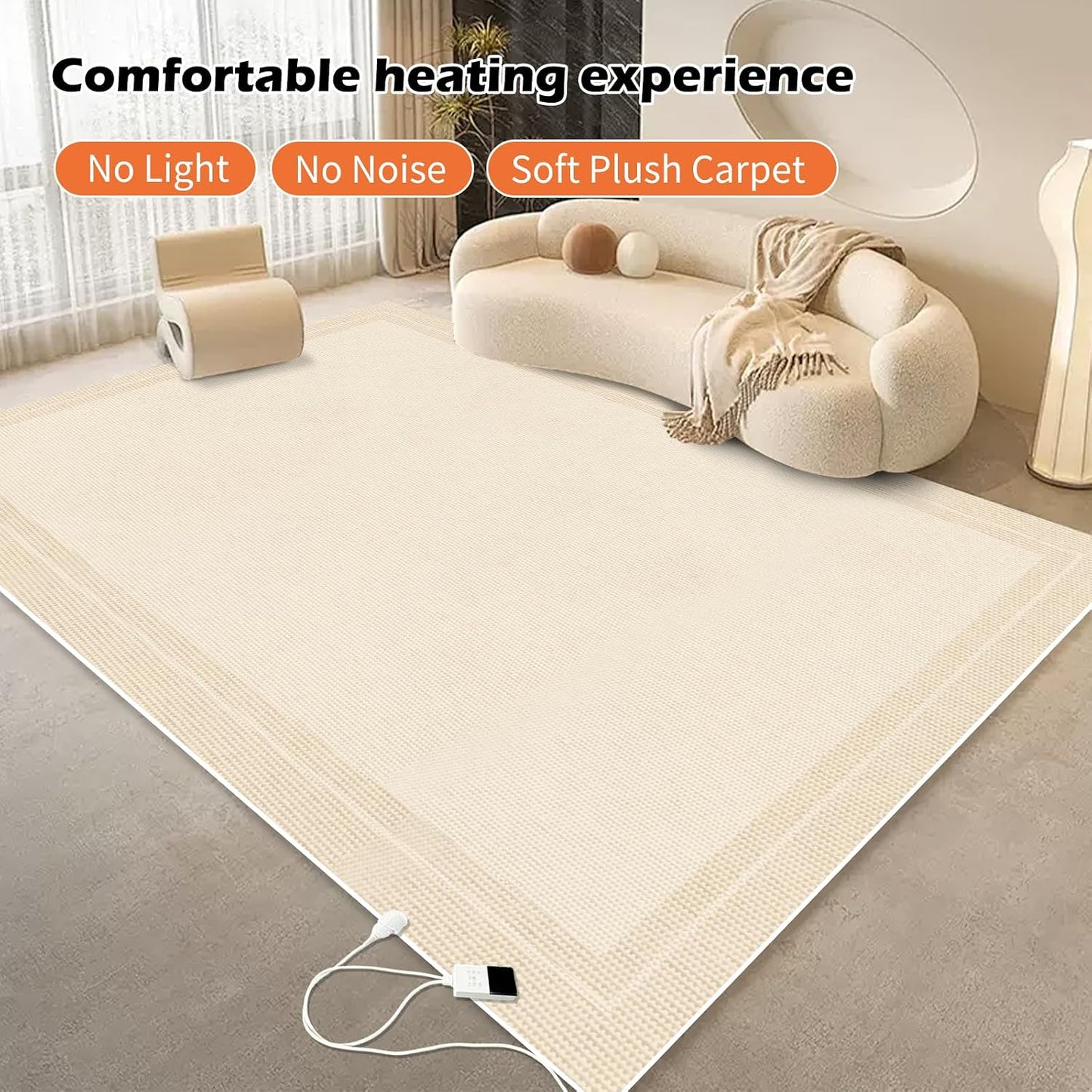 Electric Heated Carpet 35x55in Soft Plush Heating Rug 450W CX | Instant Warmth in 30s, 60 Heat Levels 12h Timer, Energy Efficient Safety Protection Ideal for Home Office Playroom 120V