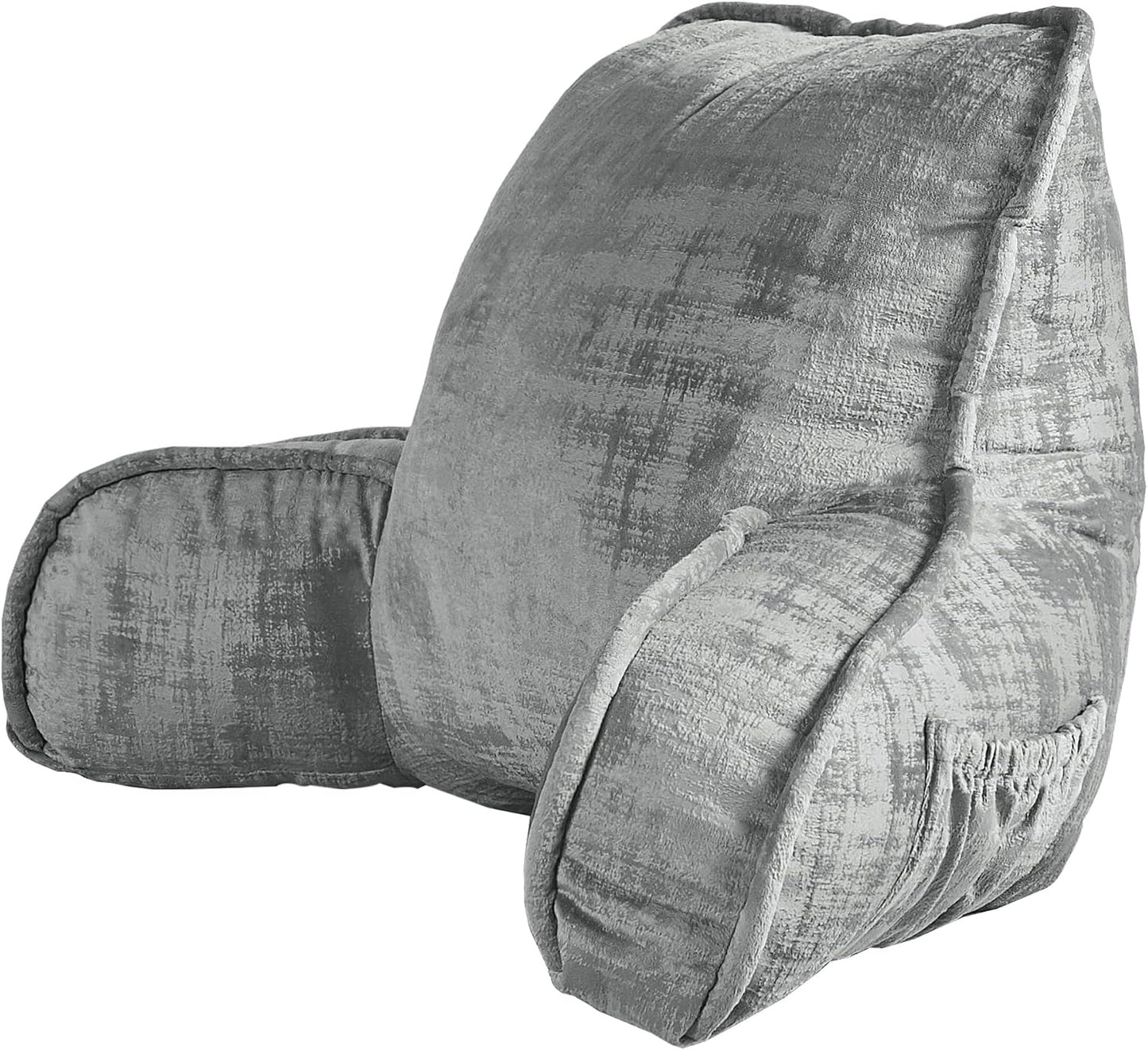 DIY Assembly Art Velvet Backrest Reading Bed Rest Pillow with Arms & Pockets, 18" H for Sitting in Bed Couch Sofa, Back Support Cushion with Removable Cover, 20"x18"x17", Aqua
