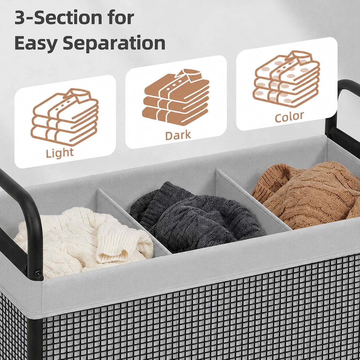STORAGE MANIAC Rolling Laundry Hamper with Wheels 2-Section Laundry Sorter Rolling Laundrys Basket on Wheels with Removable Bag Clothes Hamper Laundrys Organizer Cart Bathroom Bedroom 100L Beige