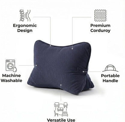 Pat. Pend. Corduroy Lumbar Support Back Pillow for Watching TV, Reading & Gaming, Ergonomic Triangle Support Cushion for Sofa, Armchair & Bed Sitting, Removable Washable Cover, Beige Gray