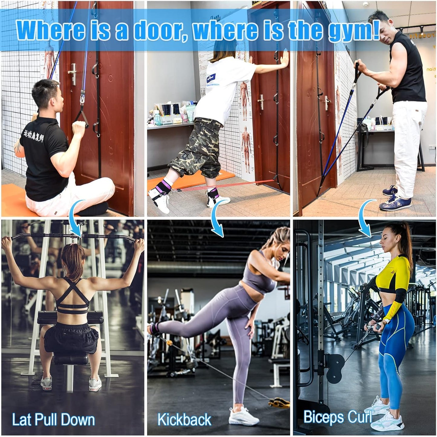 Brebebe Upgrade Door Anchor Strap for Resistance Bands Exercise, Multi Points Anchor Straps with 7 Loops+ 7 D Rings, Home Gym Workout Equipments with Ratchet Adjust Tighten Straps Not Loose, Sturdy