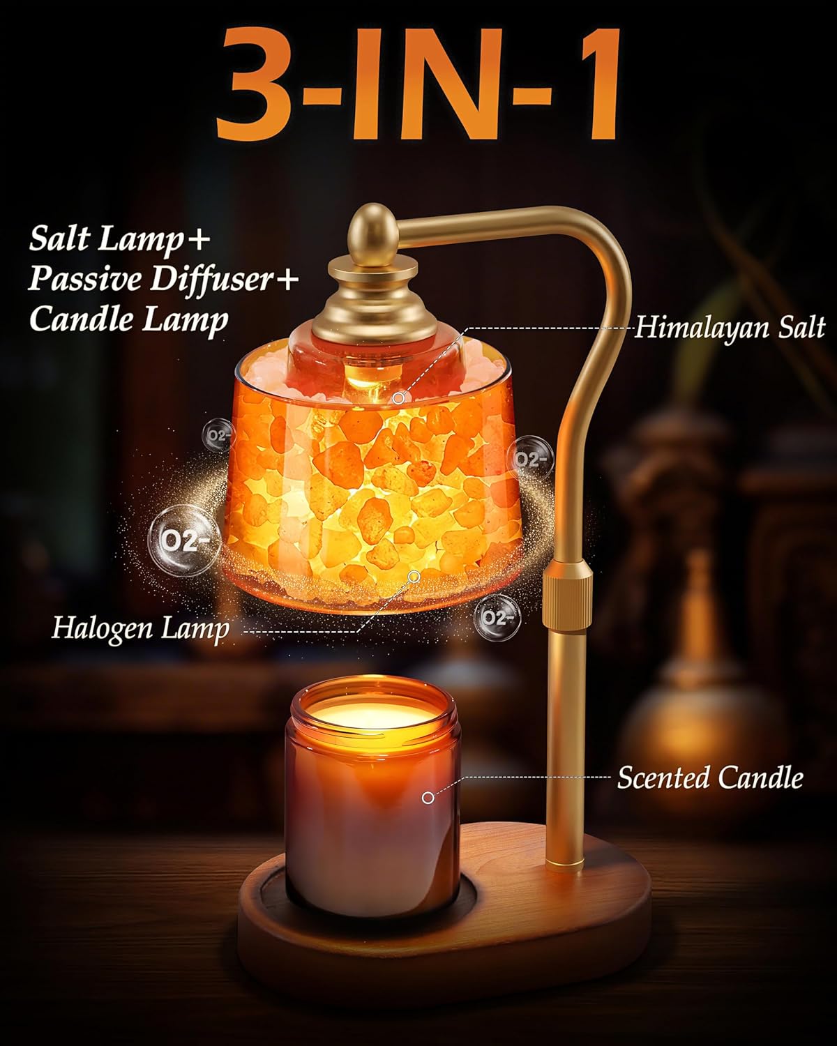 3-in-1 Candle Warmer Lamp with Himalayan Salt & Diffuser