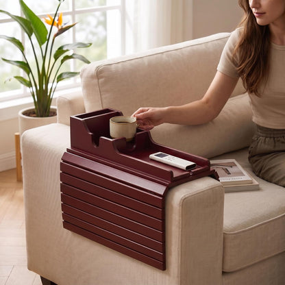 Acacia Couch Armrest Table, Over the Couch Arm Tray with Removable Couch Cup Holder, 2 in 1 Design Foldable Armchair Couch Caddy and Sofa Drink Cup Holder for Home Essentials Decor Hack