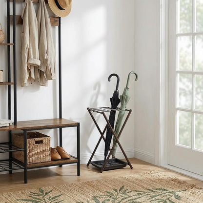 Folding Umbrella Storage Stand Rack Holder Organizer Bin for Entryway Home Commercial Office Décor with Drip Tray