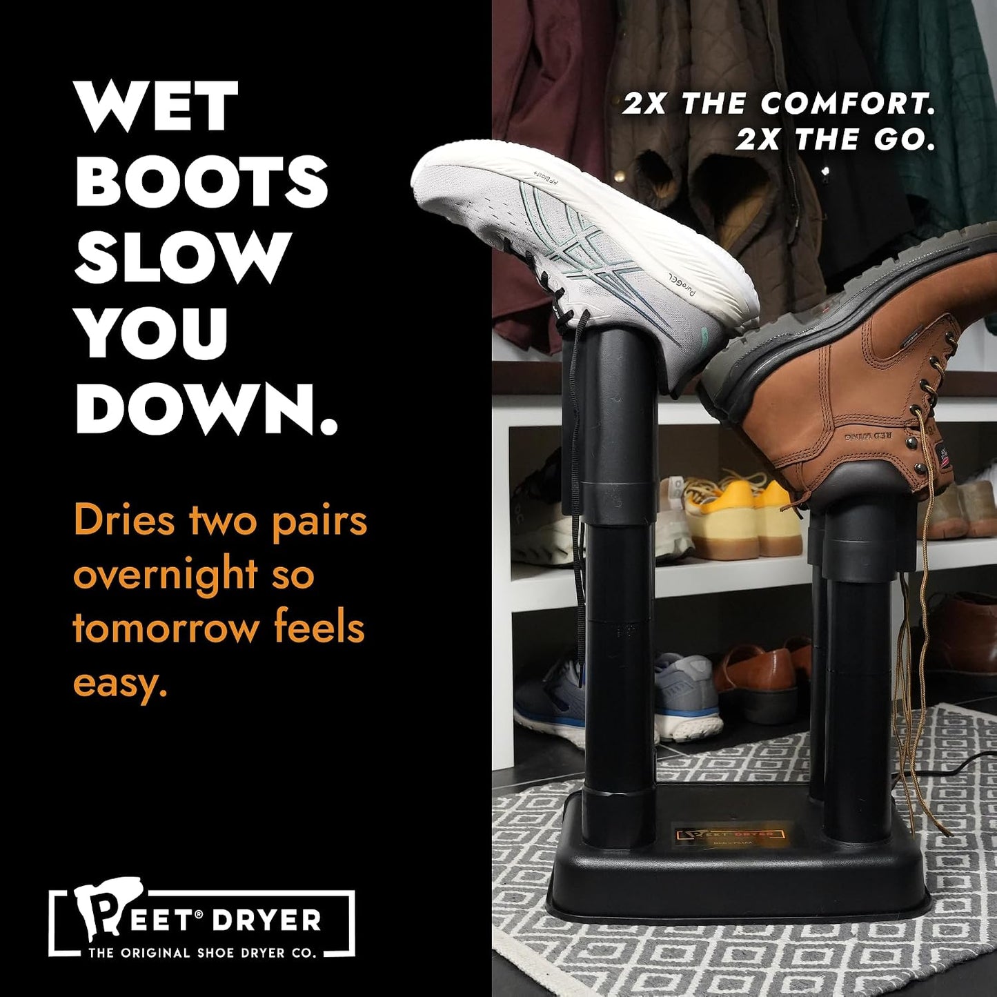 PEET Multi Boot, Shoe & Glove Electric Dryer with Built-In Glove DryPorts | Includes 2 Pairs of Shoes & 1 Pair of Glove Dryports, Silent & Always-On, For Ski, Snowboard & Hockey Gear, Made in USA