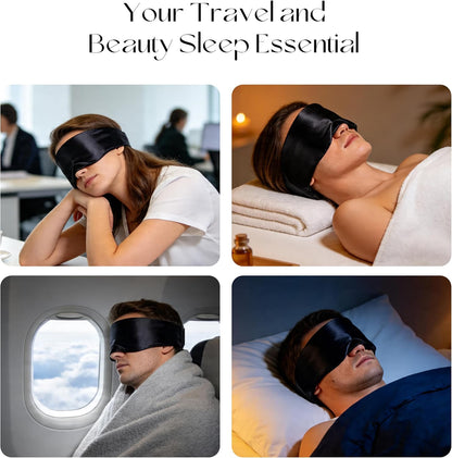 Silk Sleep Mask 22 Momme 100% Mulberry Silk & 3.5cm Silk Hairband Set for Side Sleeper Women Men,Light Blocking Nose Pad, Adjustable Silent Strap,Eye Mask fo Home & Travel Use (Pink)
