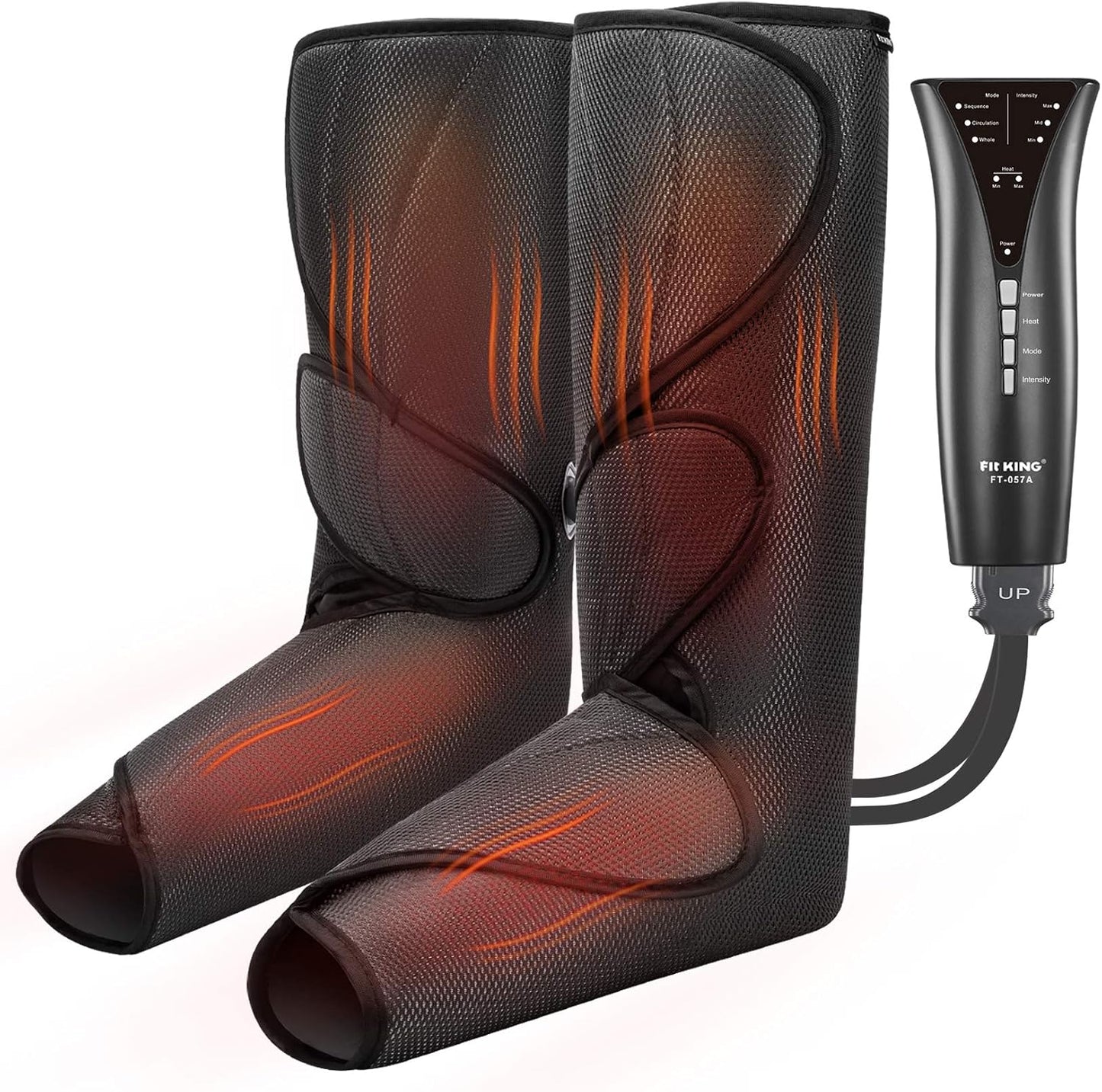 FIT KING Air Compression Leg and Foot Massager with Heat for Circulation | FSA-HSA, Adjustable Leg Wraps, Size Extensions, 3 Modes 3 Intensities, Helpful for Pain Edema RLS, Great Gift for Wife Mom