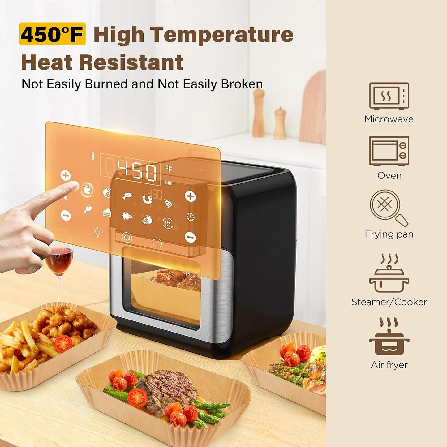200pcs Air Fryer Liners Disposable, Air Fryer Liners, 8.7" Square Parchment Disposable Paper Liner for Air Fryer, Parchment Paper, Baking, Roasting and Microwave