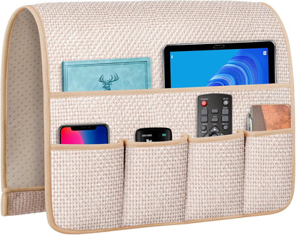Remote Control Holder Couch Caddy, Armchair Caddy for Recliner 5 Pockets | TV Remote Holder Couch Armrest for Bed Storage with 5 Pockets, Remote Caddy Bedside Table Organizer (Light Gray,35''x13'')