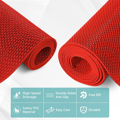 WochiTV Non Slip Drainage Mats PVC Pool Floor Mat 0.23'' Thick Outdoor Indoor Parking Space Mat for Bathroom Garage Basement Backyard Commercial Kitchen 3x16.6Ft