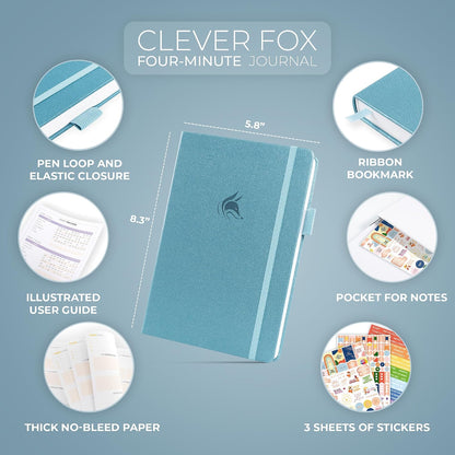 Clever Fox 4 Minute Journal, Guided Daily Habit Tracker Aquamarine