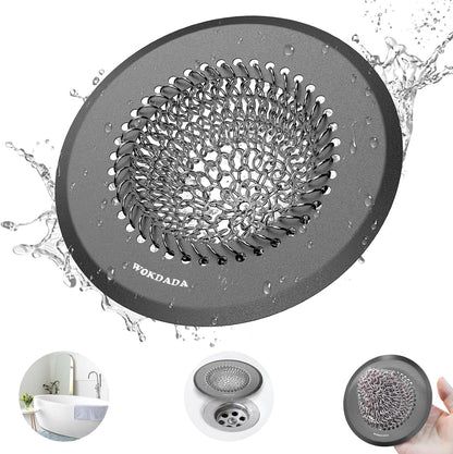 Shower Drain Hair Catcher, Patented Bathtub Drain Cover, Anti-Clog | Reversible Flip Clean, Fast Drainage, Anti-Slip Base, 304 Stainless Steel Chain Mail Mesh, 4.4" for Bathtub & Shower Drains