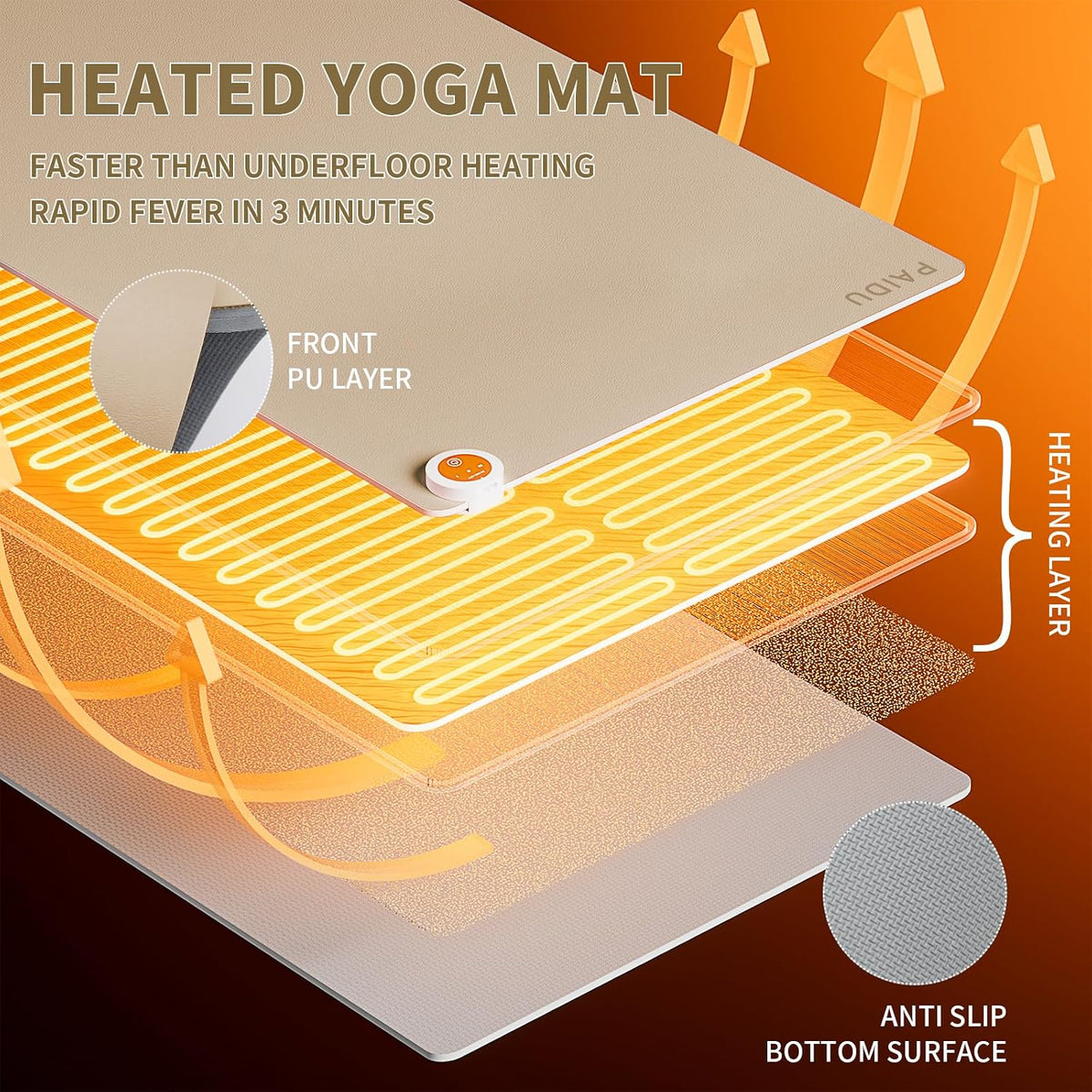 PAIDU Heating mat, Extra Large Anti Slip Electric Heating Yoga mat