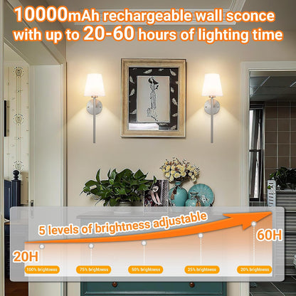 Battery Operated Wall Sconces Set Of Two, Wireless Battery Wall Light With 10000mAh RGB Rechargeable Magnetic Bulb, Rechargeable Wall Sconce With Remote Control For Bedroom, No Electrician Required
