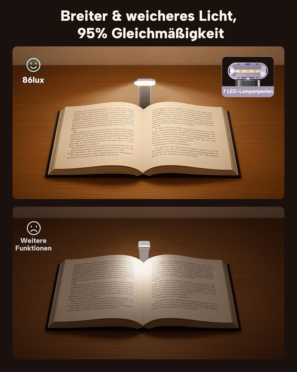 86lux Book Light, Rechargeable Reading Light for Book in Bed | 3 Color Modes & Stepless Dimming, Aluminum Alloy LED Bookmark Light for Book Lovers, Technology Black