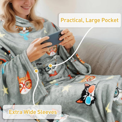 Catalonia Wearable Blanket with Sleeves & Foot Pocket for Adults | Soft Fleece Throw Wrap with Hands-Free Comfort, Perfect for Reading, TV Time & Relaxing, Christmas Gift for Women & Men